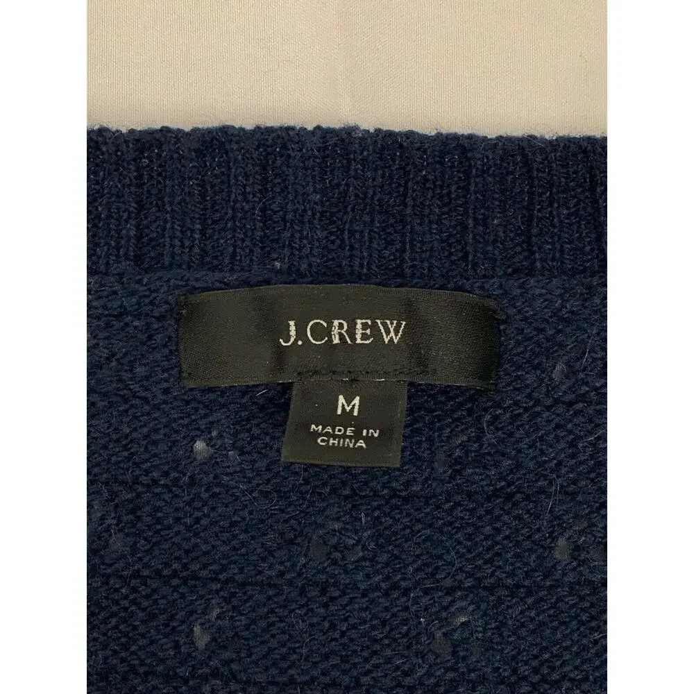 J Crew Women’s Pointelle Crew Neck Sweater Navy Blue M